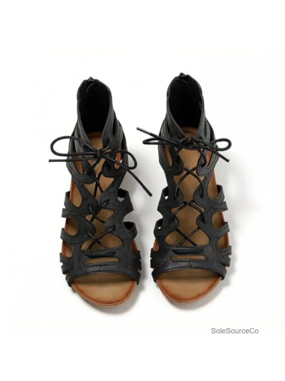 Women's Faux Leather Hollow Wedge Roman Sandals with Back Zipper Comfortable